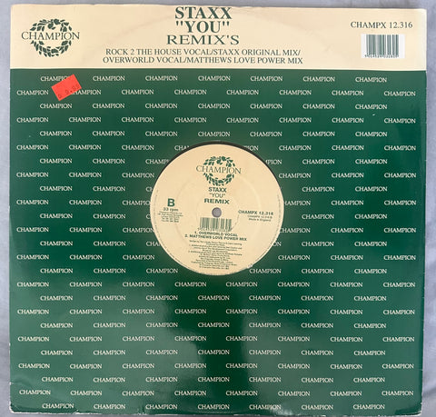 STAXX  - YOU  remixes 12” single LP vinyl used