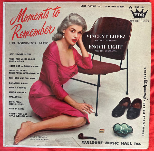 Moments to Remember - Vincent Lopez / Enoch Light LP Vinyl - Jayne Mansfield - used