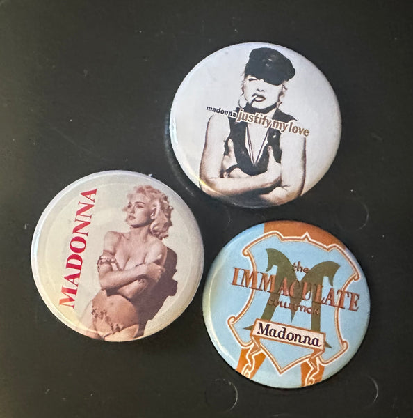 Madonna three pins: Immaculate Collection, Justify My Love, Holiday