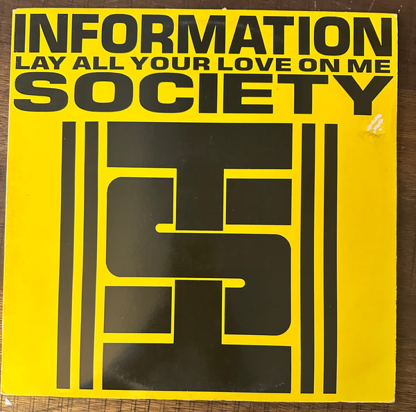 Information Society lay all your love on me 12 inch single vinyl price sticker residue