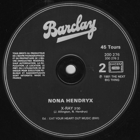 NONA HENDRYX. Love Is Like An Itching in my heart / X-ray (12" Single) LP vinyl - Used