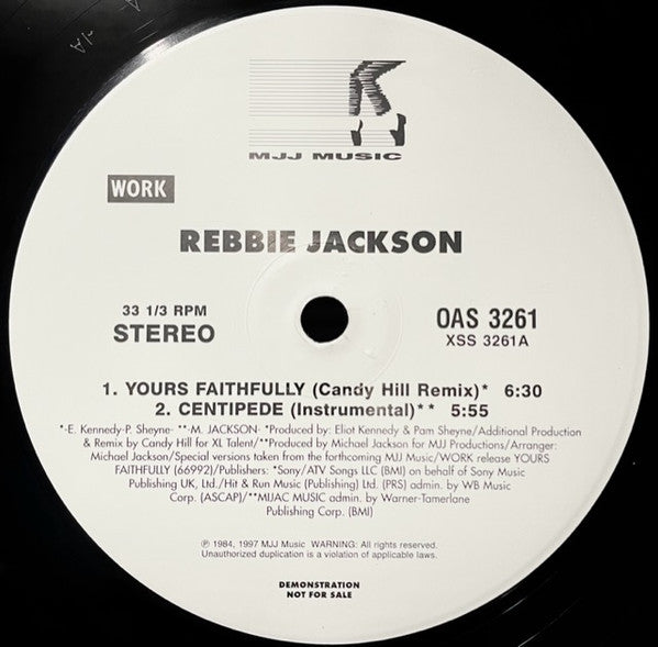 Rebbie Jackson - Yours Faithfully / Centipede (Promo) 12" Single  LP Vinyl - Used d