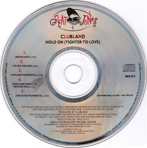 Clubland - Hold On (PROMO CD single) Used