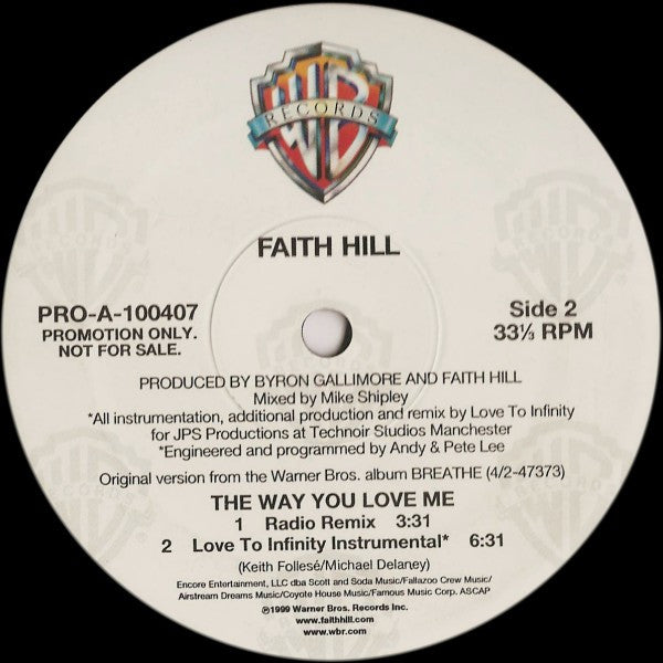 Faith Hill - THE WAY YOU LOVE ME (PROMO) 12" SINGLE  LP Vinyl - Used