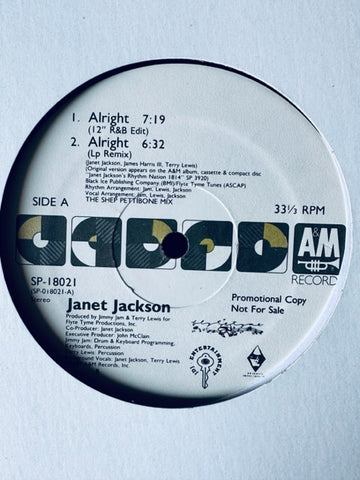 Janet Jackson -- Alright (PROMO) 12" Single LP Vinyl - Used