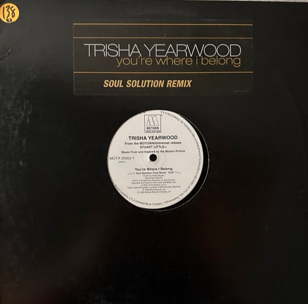 Trisha Yearwood - You're Where I Belong (remixes) 12" Single Vinyl - Used